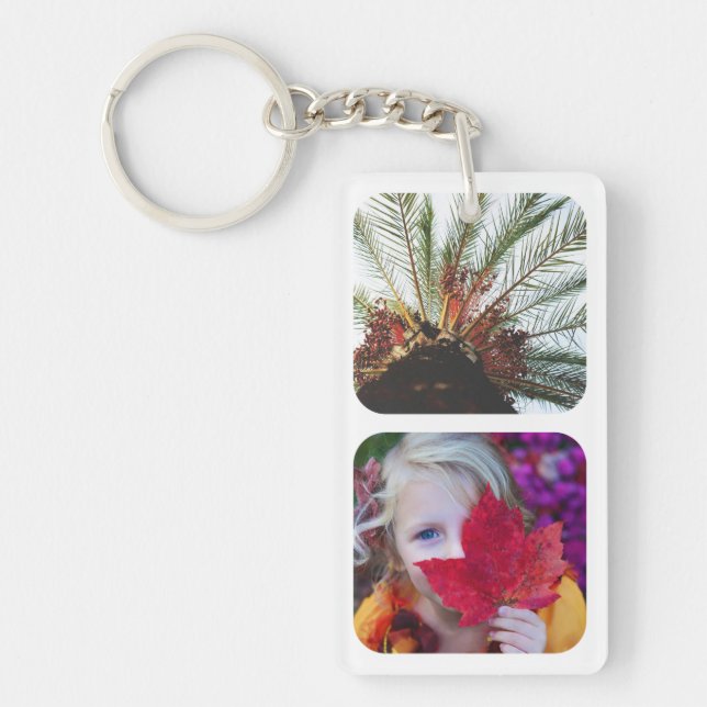 Double Sided 4 Photo Template Rounded White Keychain (Front)