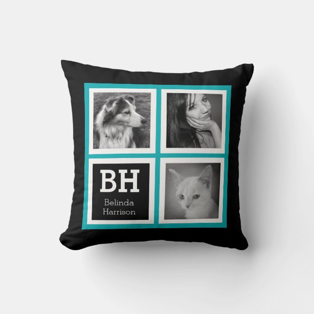 Double Sided 7 Photos with Monogram Initials Throw Pillow (Front)