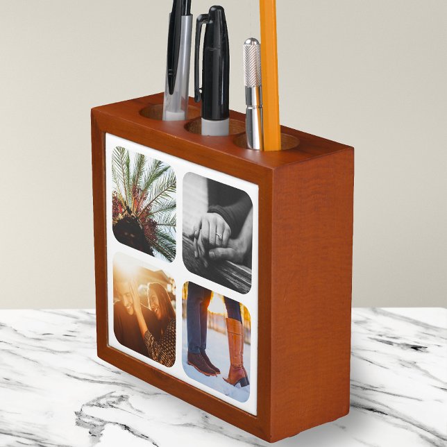 Double Sided 8 Photo Rounded White Pen Holder (Creator Uploaded)