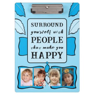 Double sided 8 photos leaves happy quote blue