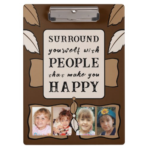 Double sided 8 photos leaves happy quote brown clipboard