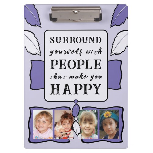 Double sided 8 photos leaves happy quote purple clipboard