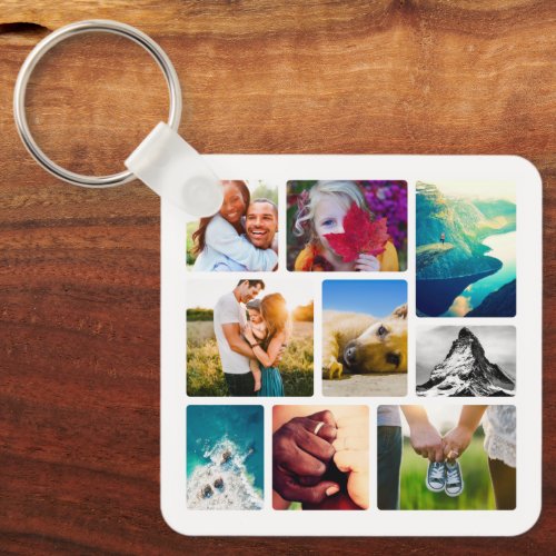 Double Sided 9 Photo Collage Square Metal Keychain