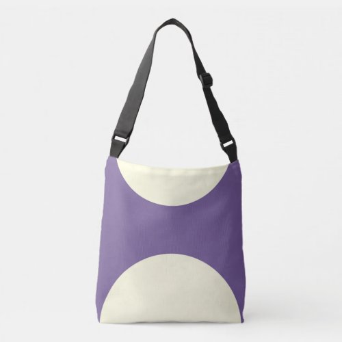 Double sided abstract art print cream on purple crossbody bag