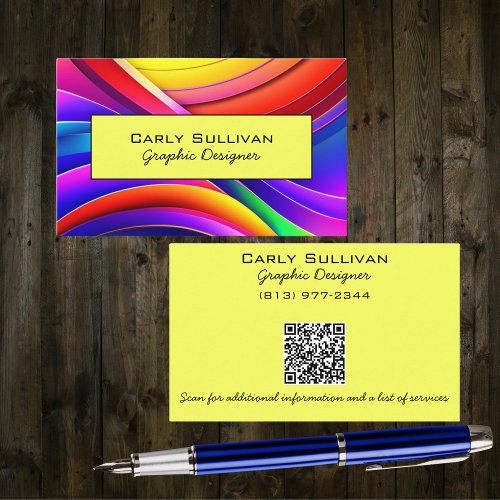 Double Sided Abstract Rainbow with QR Code Business Card