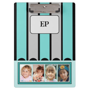 Double sided add initials 8 photos grey mint clipboard