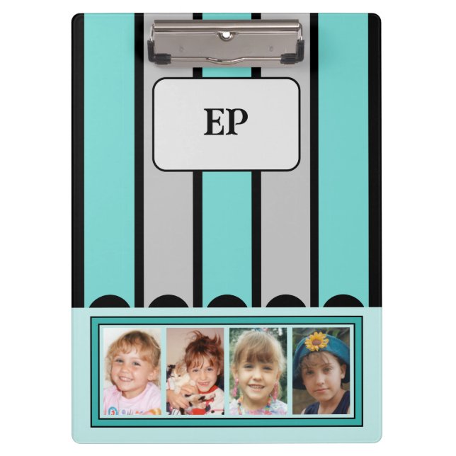 Double sided add initials 8 photos grey mint clipboard (Front)