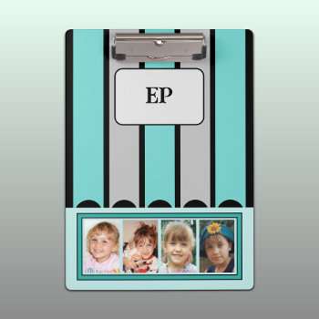 Double Sided Add Initials 8 Photos Grey Mint Clipboard by LynnroseDesigns at Zazzle