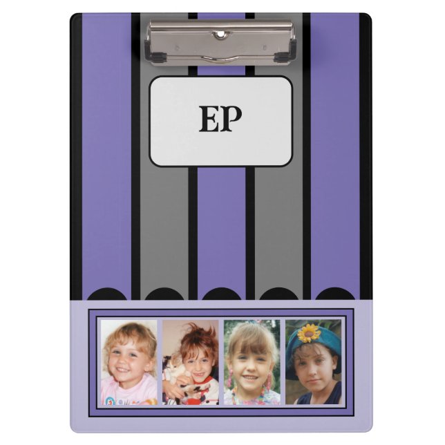Double sided add initials 8 photos purple grey clipboard (Front)