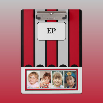 Double Sided Add Initials 8 Photos Red Grey Clipboard by LynnroseDesigns at Zazzle