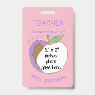 Double-sided apple school teacher ID badge