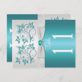 Double-sided Aqua and silver Floral Table Number (Front/Back)