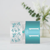Double-sided Aqua and silver Floral Table Number (Standing Front)