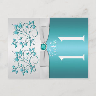 Double-sided Aqua and silver Floral Table Number