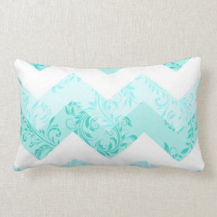 Double-sided Aqua damask chevron lumbar pillow