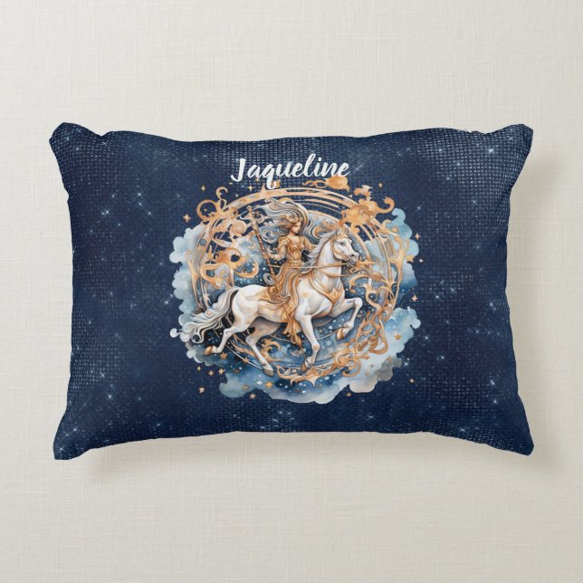 Double-sided artsy Saggitarius sign custom name Accent Pillow (Front)