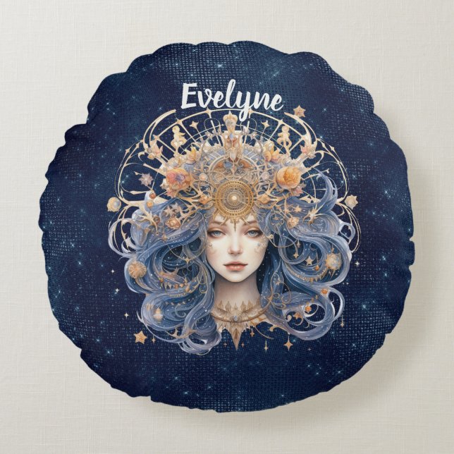 Double-sided artsy Vigro sign and custom name Round Pillow (Front)