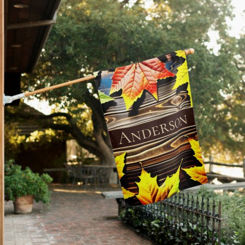  Double Sided Autumn Leaves on Wood Signature  House Flag