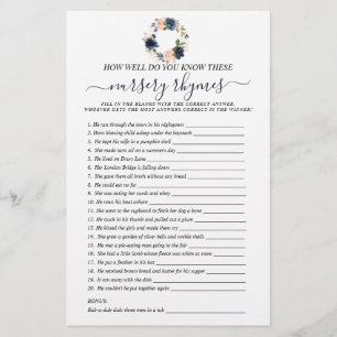 Double Sided Baby Pink Navy Floral Wreath Games