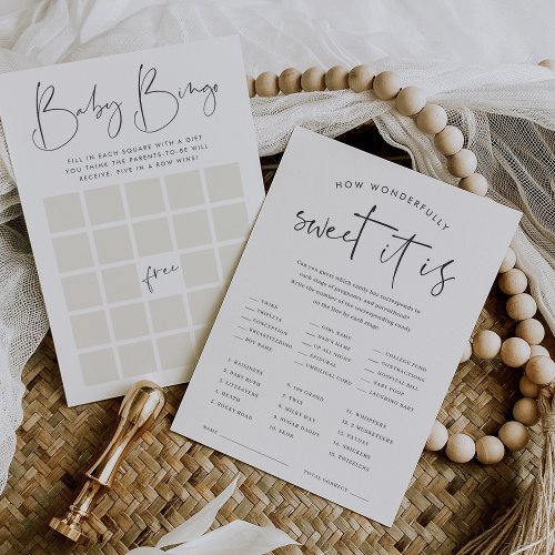 Double Sided Baby Shower Bingo  Candy Game Card