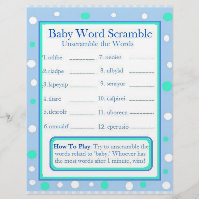 Double Sided Baby Shower Games Flyer (Front)