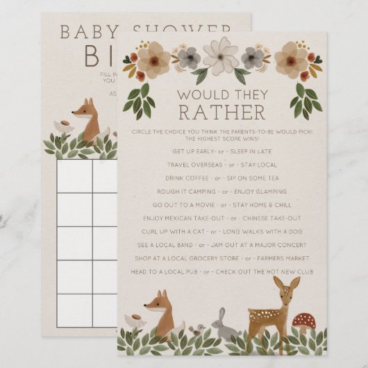 Double Sided Baby Shower Games Modern Woodland (Front/Back)