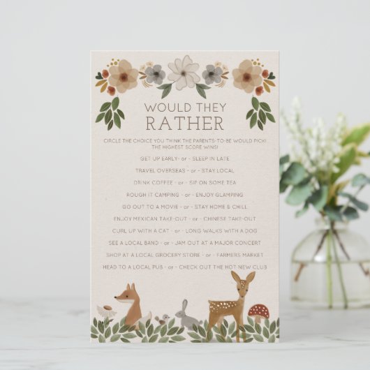 Double Sided Baby Shower Games Modern Woodland (Standing Front)