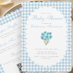 Double Sided Baby Shower Invitation Blue Flowers