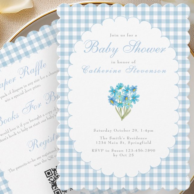 Double Sided Baby Shower Invitation Blue Flowers (Creator Uploaded)