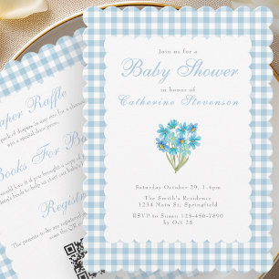 Double Sided Baby Shower Invitation Blue Flowers