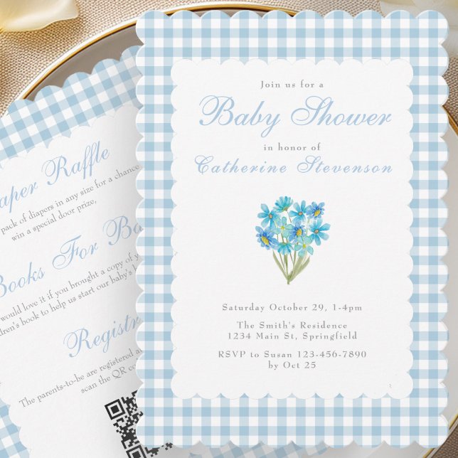 Double Sided Baby Shower Invitation Blue Flowers (Creator Uploaded)