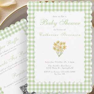 Double Sided Baby Shower Invitation Green Flowers