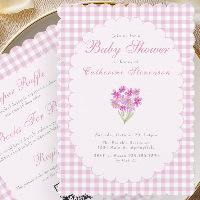 Double Sided Baby Shower Invitation Pink Flowers (Creator Uploaded)