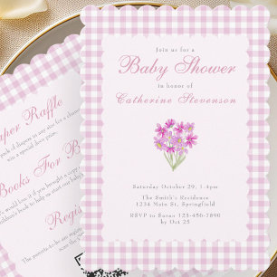Double Sided Baby Shower Invitation Pink Flowers