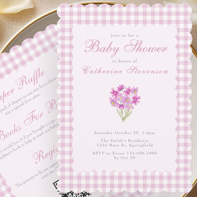 Double Sided Baby Shower Invitation Pink Flowers (Creator Uploaded)