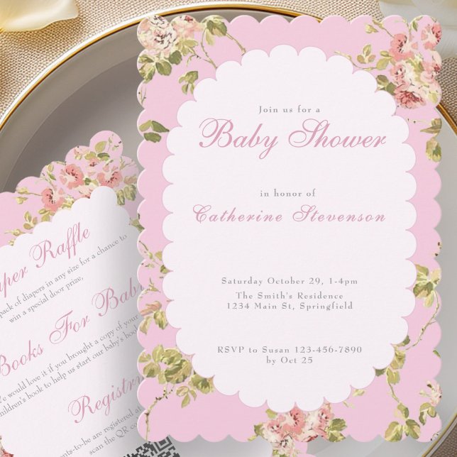 Double Sided Baby Shower Invitation Pink Flowers (Creator Uploaded)