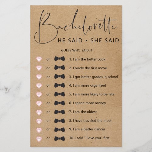 Double Sided Bachelorette Party Game