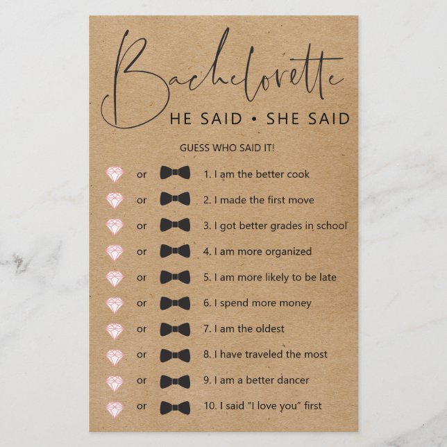 Double Sided Bachelorette Party Game (Front)