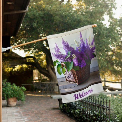 Double Sided Basket of Purple Lilacs Welcome  House Flag