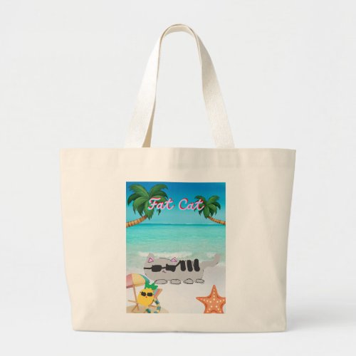 Double sided beach bag vacation fat cat