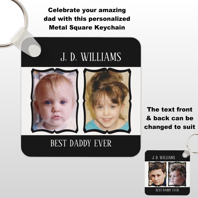 Double sided best daddy add name 4 photo black keychain (Creator Uploaded)