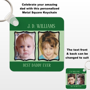 Double sided best daddy add name 4 photo green keychain