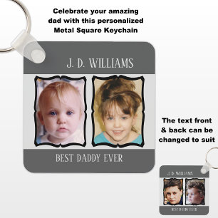 Double sided best daddy add name 4 photo grey keychain