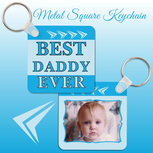 Double sided best daddy ever photo blue keychain (Creator Uploaded)