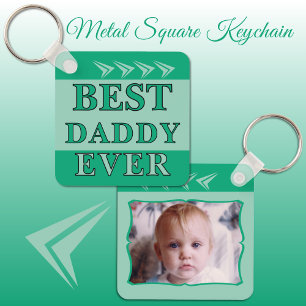Double sided best daddy ever photo green keychain