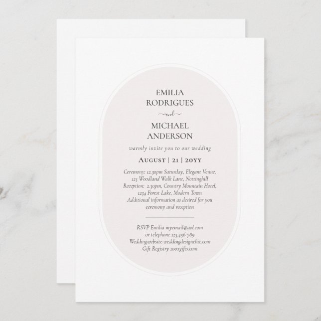 Double Sided BILINGUAL Wedding White Beige Invitation (Front/Back)