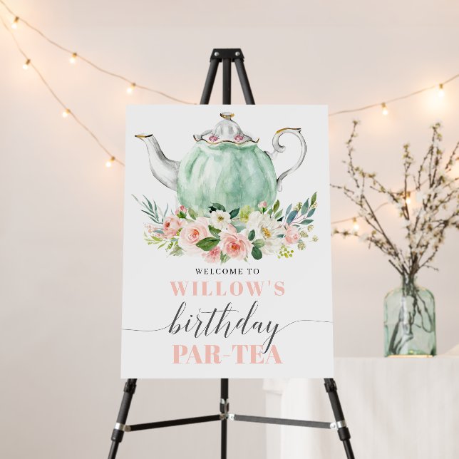 Double Sided Birthday Party Tea Welcome Favor Sign (In Situ (Stand))