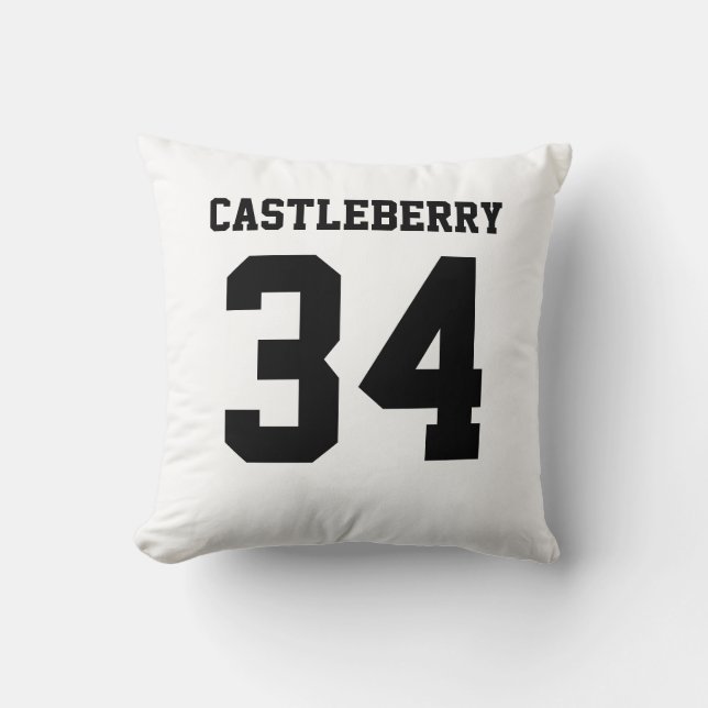 Double-Sided Black and White Sports Jersey Throw Pillow (Front)