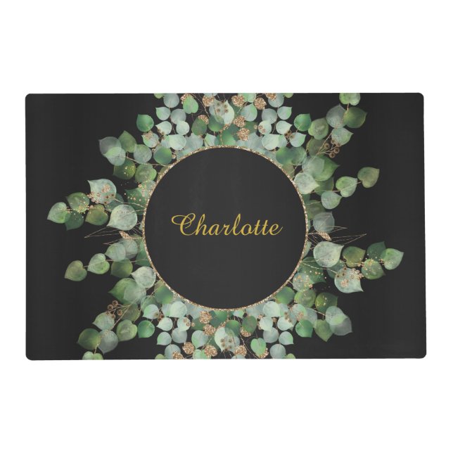 DOUBLE SIDED BLACK EUCALYPTUS BRANCH PLACEMAT (Front)