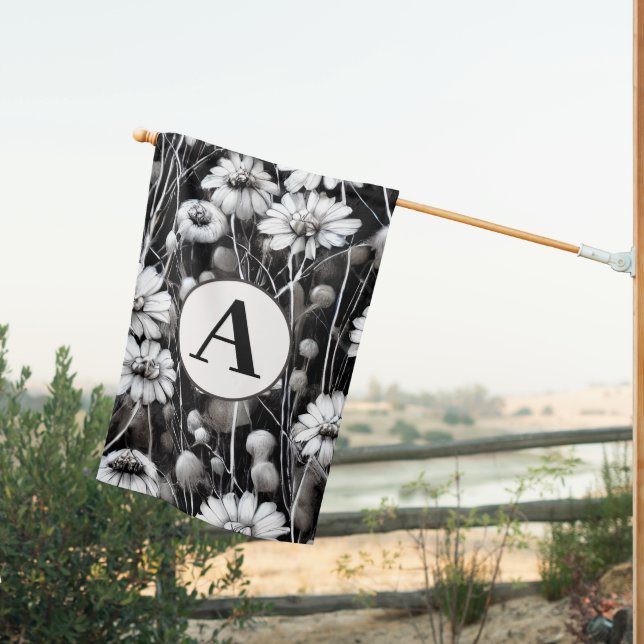  Double Sided Black/Gray Wildflowers with Initial  House Flag (Insitu (Back))